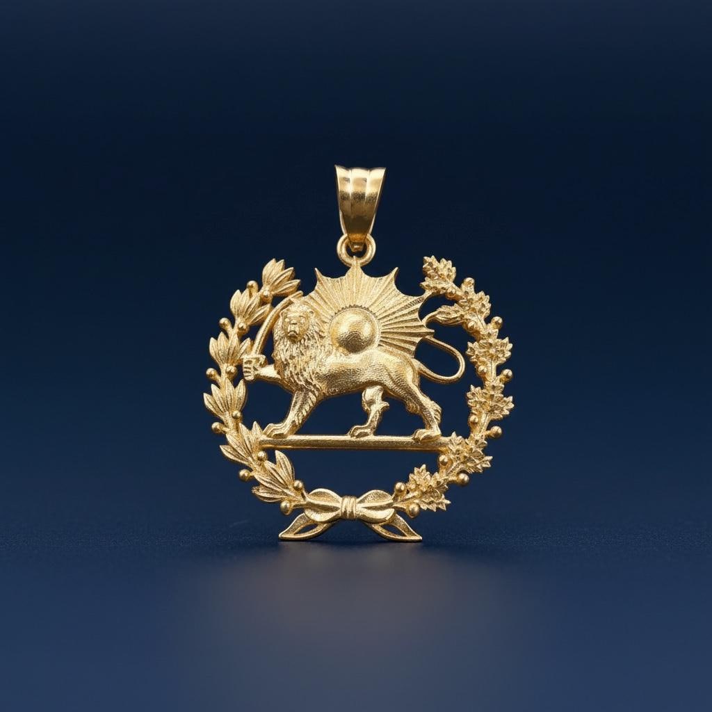22k Gold Plaited Pahlavi Lion & Sun Pendant: 925 Silver Farvahar Pendant, Made in Turkey