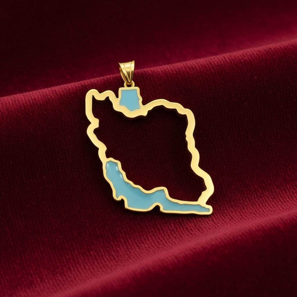 22K Gold Plated 925 Silver Persia Persian Gulf Map Pendant Farsi Calligraphy 925 Silver,3 color, Made in Turkey