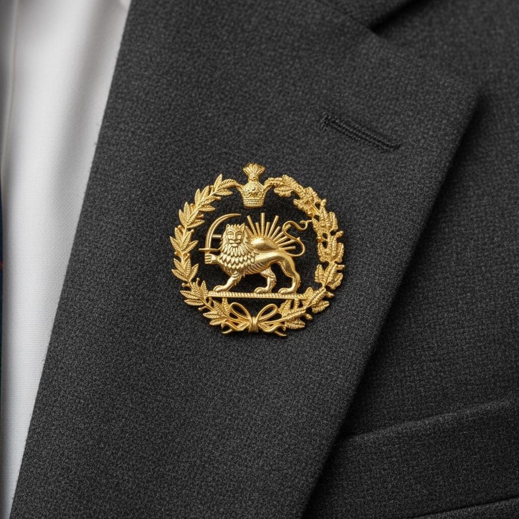 22k Gold Plaited New Reza Pahlavi Lion & Sun Lapel Pin 925 Silver Persia Persian Brooch,Made in Turkey