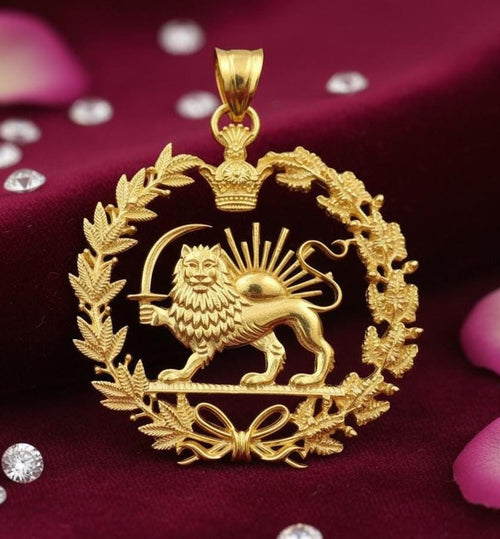 22k Gold Plaited Imperial New Reza Pahlavi Lion & Sun Pendant 925 Silver Persia Persian