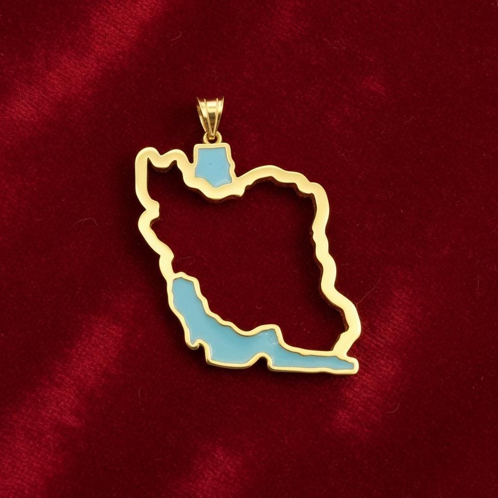 22K Gold Plated 925 Silver Persia Persian Gulf Map Pendant Farsi Calligraphy 925 Silver,3 color, Made in Turkey