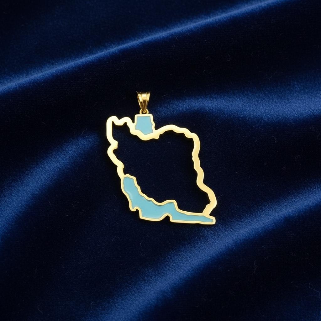 22K Gold Plated 925 Silver Persia Persian Gulf Map Pendant Farsi Calligraphy 925 Silver,3 color, Made in Turkey