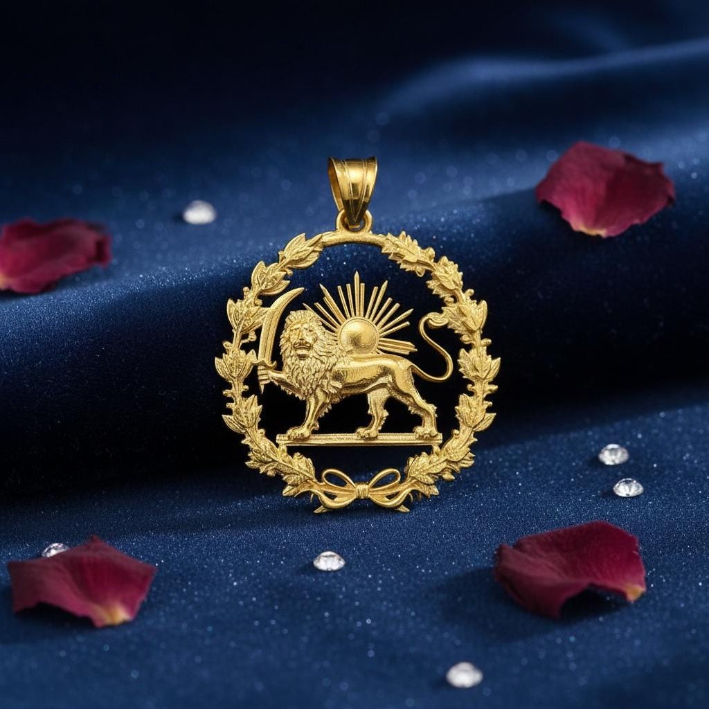 22k Gold Plaited New Type Lion & Sun Pendant: 925 Silver Farvahar Pendant,Made in Turkey