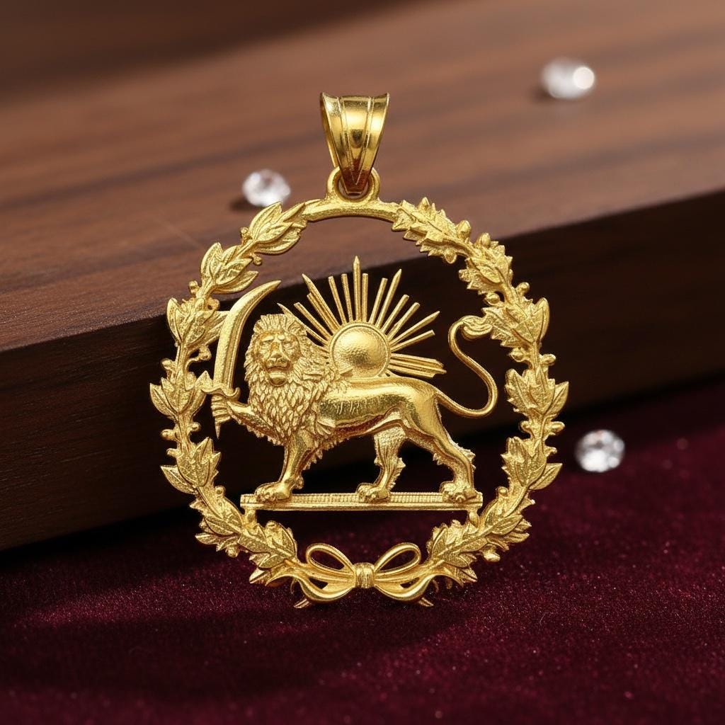 22k Gold Plaited New Type Lion & Sun Pendant: 925 Silver Farvahar Pendant,Made in Turkey