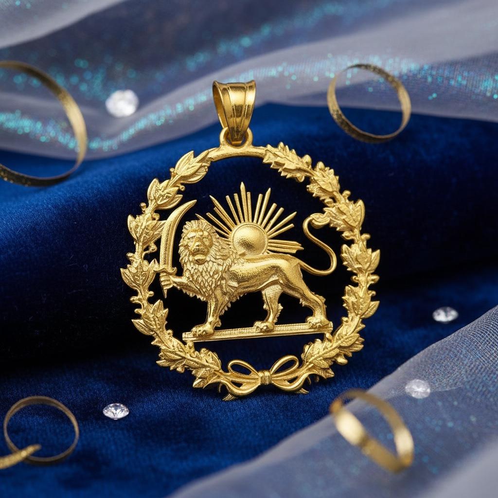 22k Gold Plaited New Type Lion & Sun Pendant: 925 Silver Farvahar Pendant,Made in Turkey