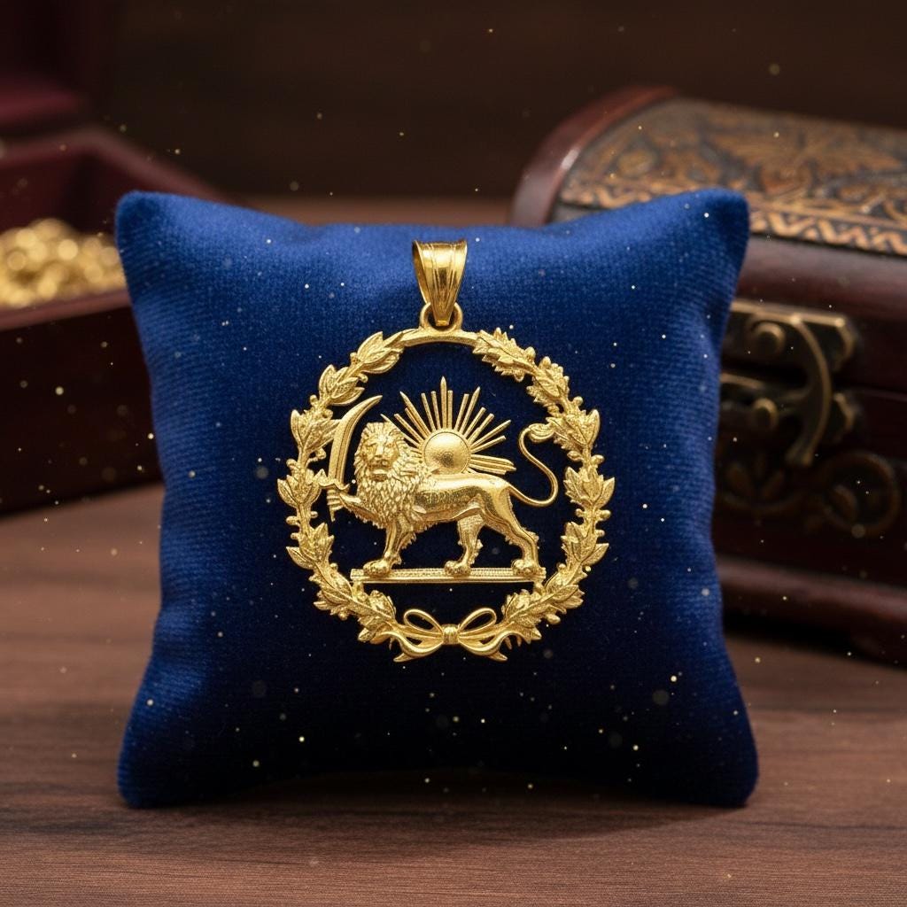 22k Gold Plaited New Type Lion & Sun Pendant: 925 Silver Farvahar Pendant,Made in Turkey